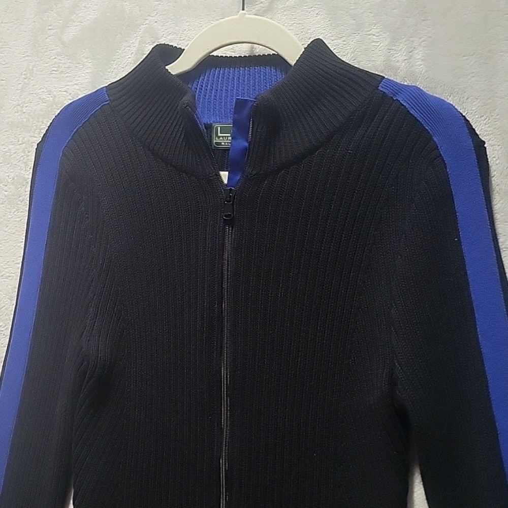 LAUREN Ralph Lauren Active Full Zip Knit Sweater Large Black Blue - Picture 5 of 10